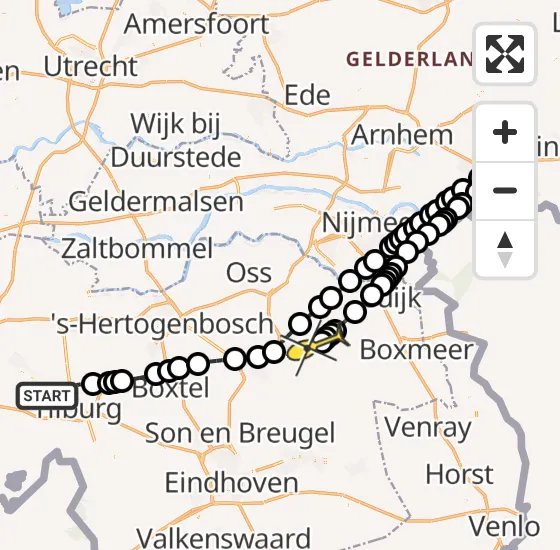 Vlucht Traumahelikopter PH-HVB van Tilburg naar Vliegbasis Volkel op zondag 16 juni 2024 12:32