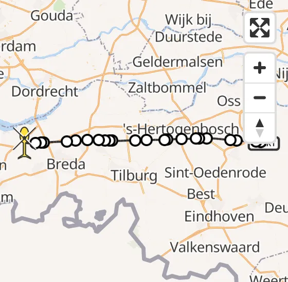 Vlucht Traumahelikopter PH-HVB van Vliegbasis Volkel naar Zevenbergen op zondag 16 juni 2024 19:02