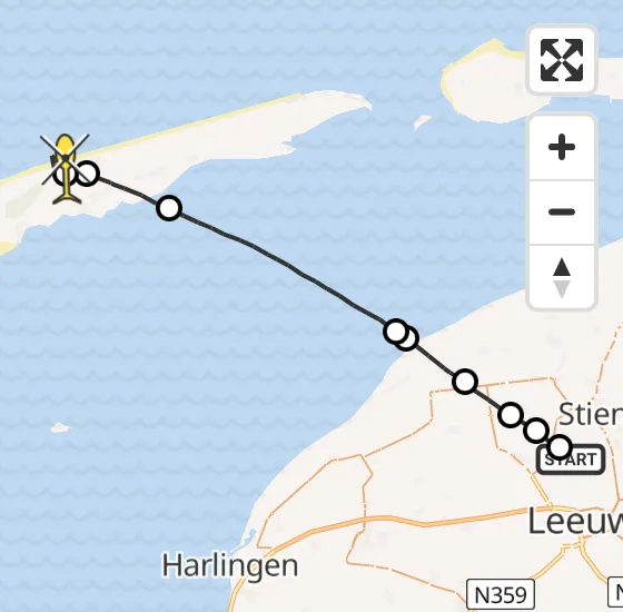 Vlucht Ambulancehelikopter PH-HOW van Leeuwarden naar West-Terschelling op zondag 16 juni 2024 19:55