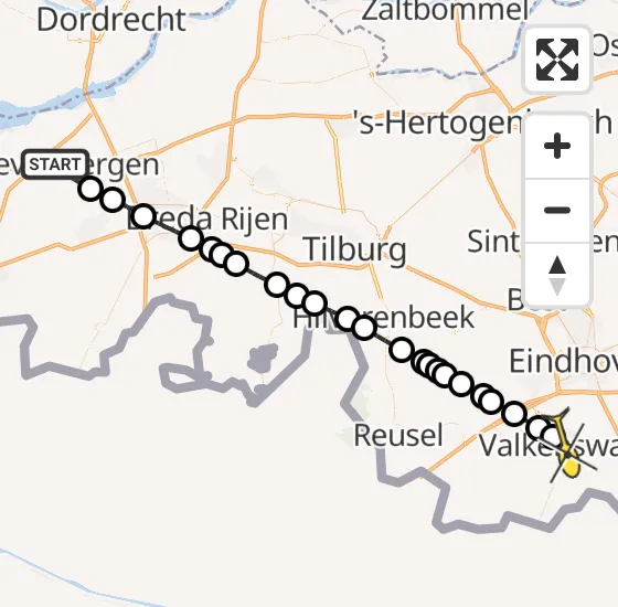 Vlucht Traumahelikopter PH-HVB van Zevenbergen naar Valkenswaard op zondag 16 juni 2024 20:02