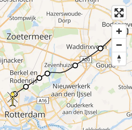Vlucht Traumahelikopter PH-UMC van Bodegraven naar Rotterdam The Hague Airport op maandag 17 juni 2024 6:34