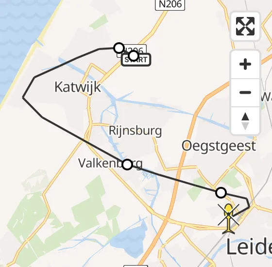 Vlucht Traumahelikopter PH-TTR van Katwijk naar Leiden op maandag 17 juni 2024 7:21