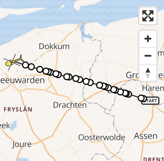 Vlucht Traumahelikopter PH-MAA van Groningen Airport Eelde naar Stiens op maandag 17 juni 2024 13:21