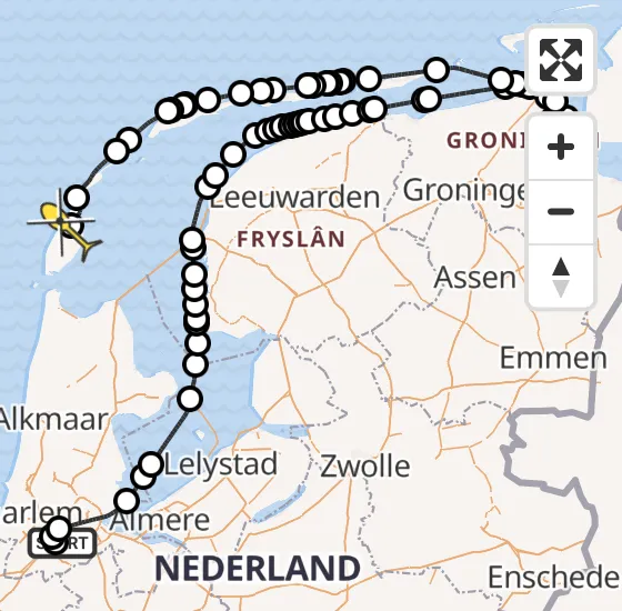 Vlucht Politiehelikopter PH-PXX van Schiphol naar Texel International Airport op maandag 17 juni 2024 14:18