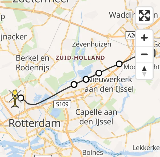 Vlucht Traumahelikopter PH-DOC van Gouda naar Rotterdam The Hague Airport op maandag 17 juni 2024 15:32