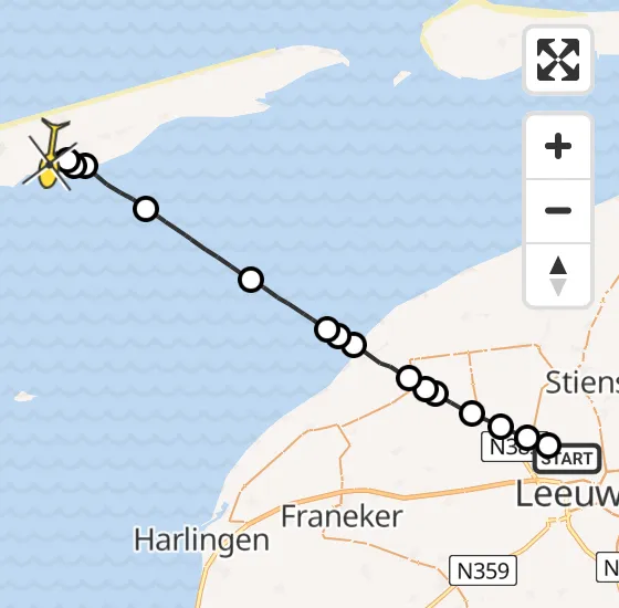 Vlucht Ambulancehelikopter PH-HOW van Vliegbasis Leeuwarden naar Midsland op maandag 17 juni 2024 15:45