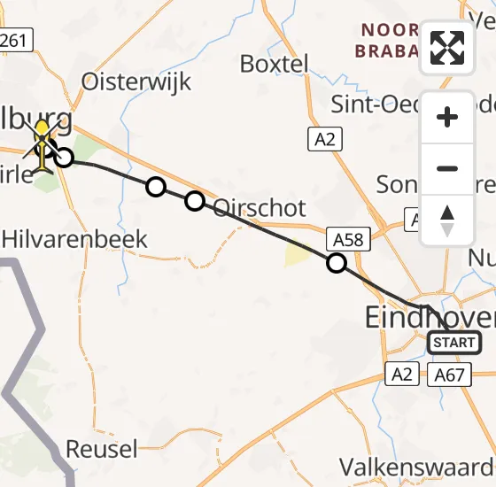Vlucht Traumahelikopter PH-HVB van Eindhoven naar Tilburg op maandag 17 juni 2024 16:14
