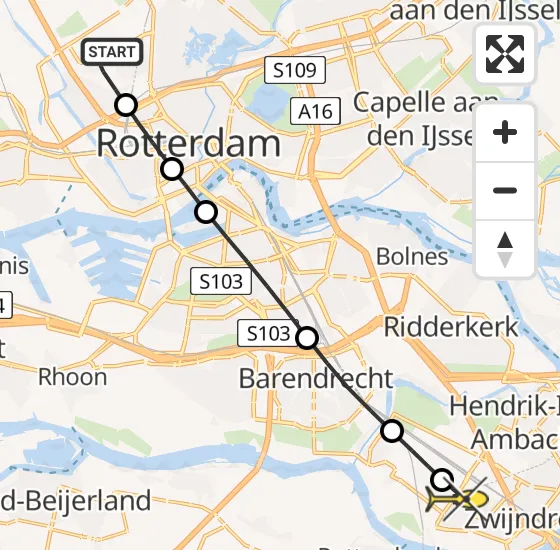 Vlucht Traumahelikopter PH-DOC van Rotterdam The Hague Airport naar Zwijndrecht op maandag 17 juni 2024 16:24