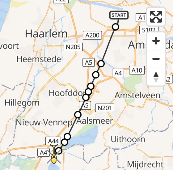 Vlucht Traumahelikopter PH-TTR van Amsterdam Heliport naar Leimuiden op dinsdag 18 juni 2024 0:45