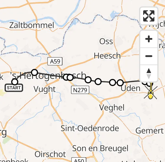 Vlucht Traumahelikopter PH-HVB van Helvoirt naar Vliegbasis Volkel op dinsdag 18 juni 2024 5:24