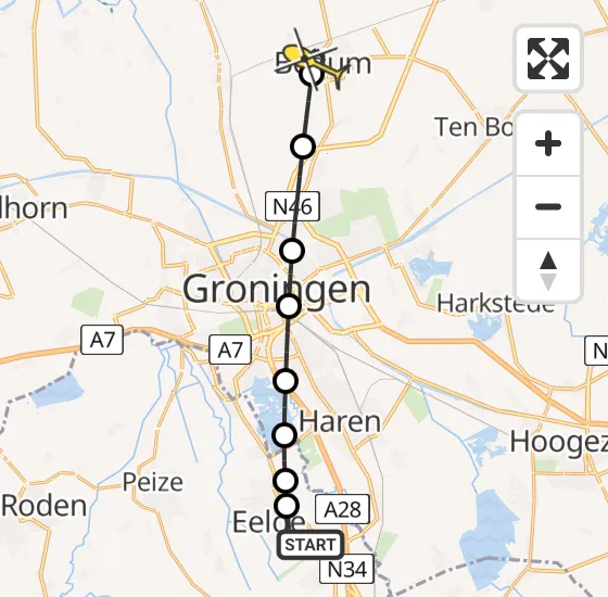 Vlucht Traumahelikopter PH-MAA van Groningen Airport Eelde naar Bedum op dinsdag 18 juni 2024 6:07
