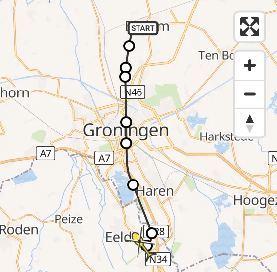 Vlucht Traumahelikopter PH-MAA van Bedum naar Groningen Airport Eelde op dinsdag 18 juni 2024 6:39