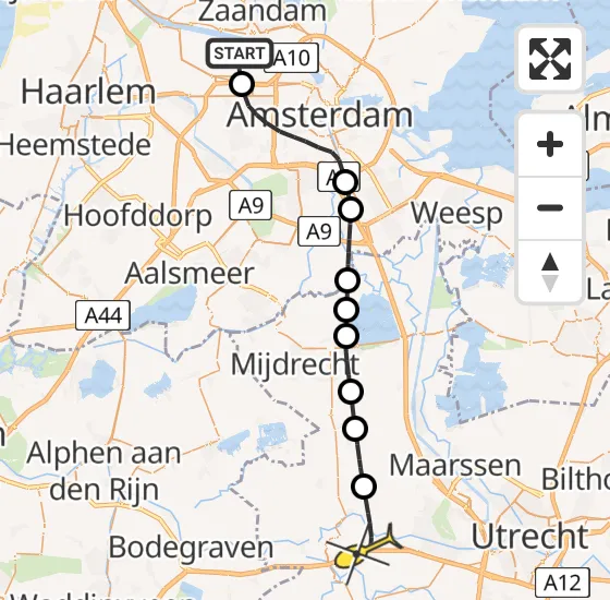 Vlucht Traumahelikopter PH-TTR van Amsterdam Heliport naar Harmelen op dinsdag 18 juni 2024 9:26