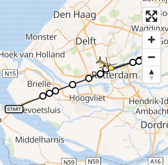 Vlucht Traumahelikopter PH-DOC van Hellevoetsluis naar Rotterdam The Hague Airport op dinsdag 18 juni 2024 10:48