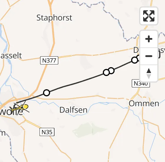 Vlucht Traumahelikopter PH-MAA van Dedemsvaart naar Zwolle op dinsdag 18 juni 2024 15:29