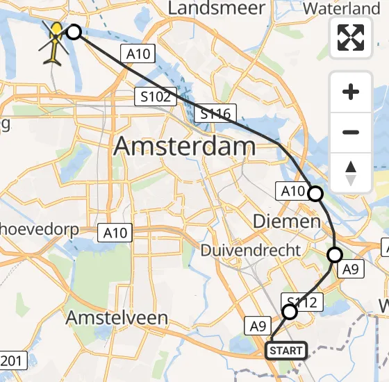 Vlucht Traumahelikopter PH-TTR van Academisch Medisch Centrum (AMC) naar Amsterdam Heliport op dinsdag 18 juni 2024 21:51