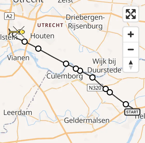 Vlucht Traumahelikopter PH-HVB van Tiel naar Nieuwegein op woensdag 19 juni 2024 19:30