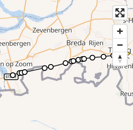 Vlucht Traumahelikopter PH-HVB van Hoogerheide naar Tilburg op donderdag 20 juni 2024 10:48