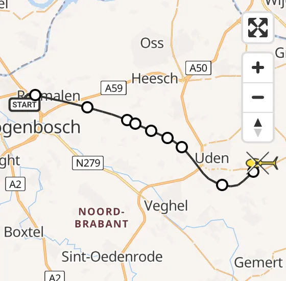 Vlucht Traumahelikopter PH-HVB van 's-Hertogenbosch naar Vliegbasis Volkel op vrijdag 21 juni 2024 1:43