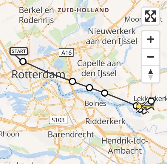 Vlucht Traumahelikopter PH-UMC van Rotterdam The Hague Airport naar Nieuw-Lekkerland op zaterdag 22 juni 2024 9:18