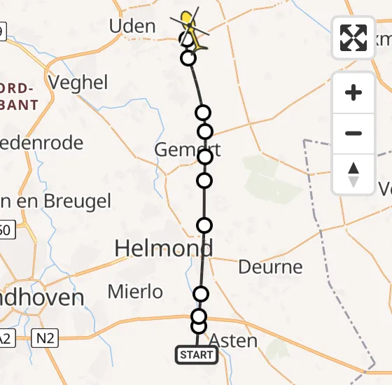 Vlucht Traumahelikopter PH-HVB van Someren naar Vliegbasis Volkel op zaterdag 22 juni 2024 22:22