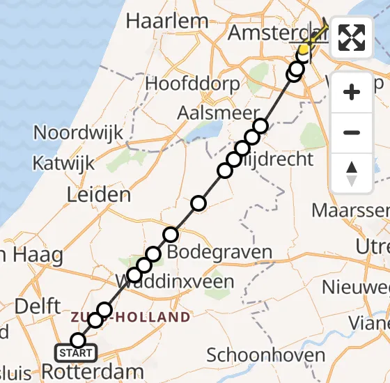 Vlucht Traumahelikopter PH-UMC van Rotterdam The Hague Airport naar Amsterdam op zondag 23 juni 2024 2:44