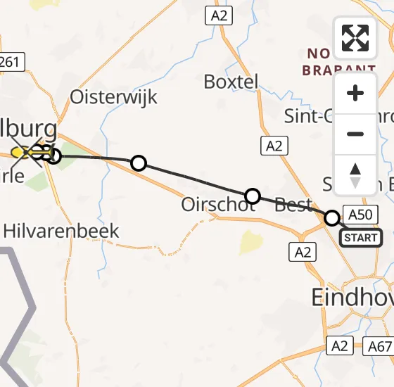 Vlucht Traumahelikopter PH-HVB van Eindhoven naar Tilburg op zondag 23 juni 2024 18:29