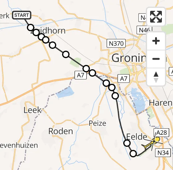 Vlucht Traumahelikopter PH-MAA van Noordhorn naar Groningen Airport Eelde op maandag 24 juni 2024 11:49