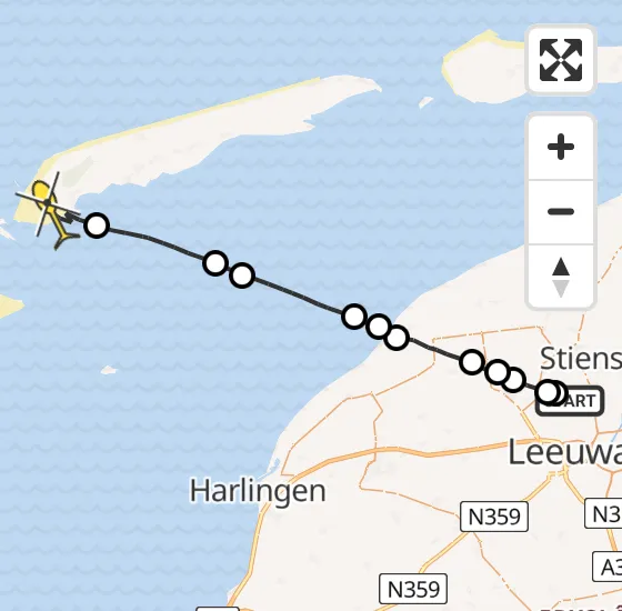 Vlucht Ambulancehelikopter PH-HOW van Vliegbasis Leeuwarden naar West-Terschelling op dinsdag 25 juni 2024 9:02