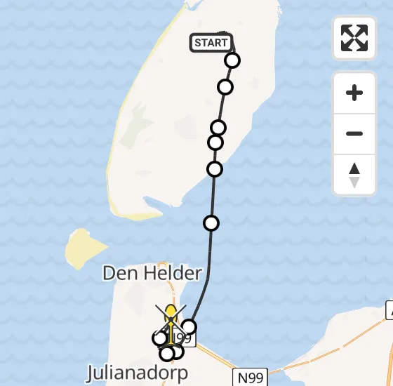 Vlucht Kustwachthelikopter PH-SAR van Texel International Airport naar Vliegveld De Kooy op dinsdag 25 juni 2024 20:38