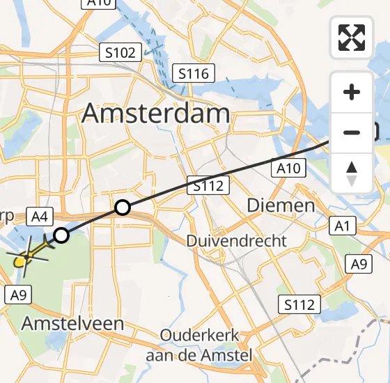 Vlucht Politiehelikopter PH-PXY van Amsterdam naar Amstelveen op dinsdag 25 juni 2024 22:37