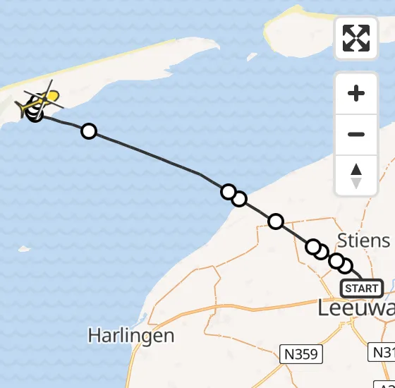 Vlucht Ambulancehelikopter PH-HOW van Vliegbasis Leeuwarden naar Midsland op woensdag 26 juni 2024 3:04