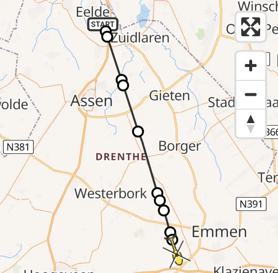Vlucht Traumahelikopter PH-MAA van Groningen Airport Eelde naar Sleen op donderdag 27 juni 2024 20:54