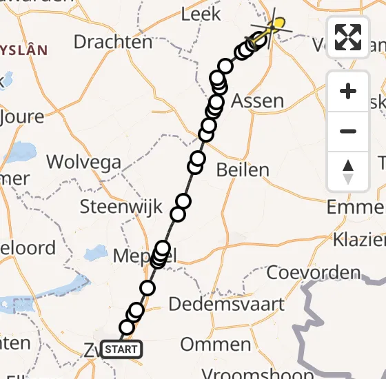 Vlucht Traumahelikopter PH-MAA van Zwolle naar Groningen Airport Eelde op donderdag 27 juni 2024 22:56