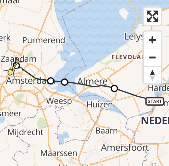 Vlucht Traumahelikopter PH-DOC van Zeewolde naar Amsterdam Heliport op vrijdag 28 juni 2024 12:54