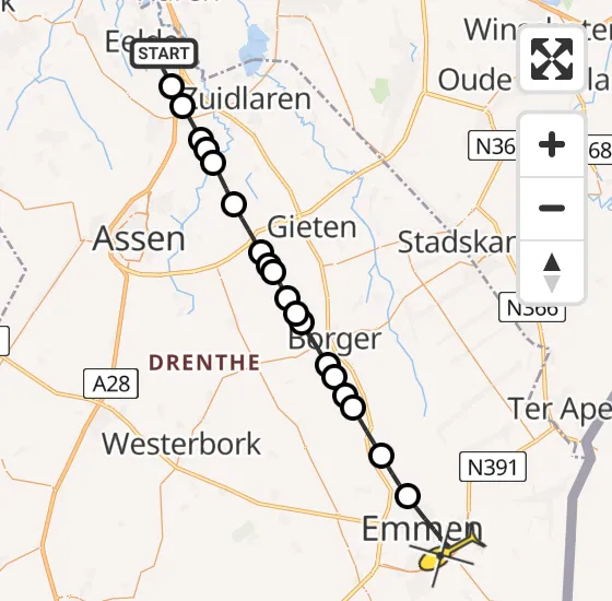 Vlucht Traumahelikopter PH-MAA van Groningen Airport Eelde naar Emmen op vrijdag 28 juni 2024 15:41