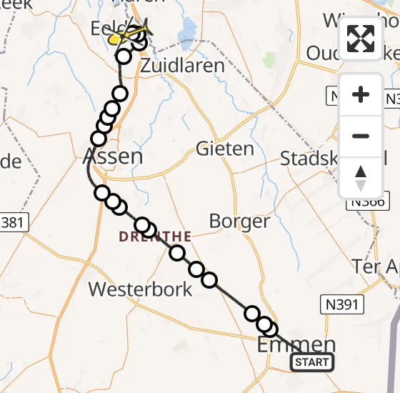 Vlucht Traumahelikopter PH-MAA van Emmen naar Groningen Airport Eelde op vrijdag 28 juni 2024 16:36