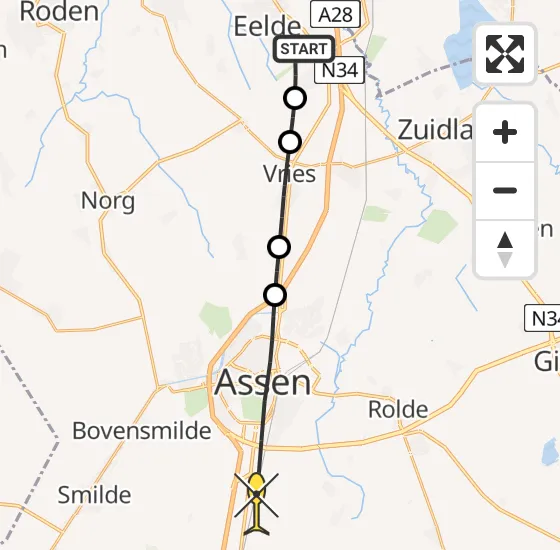 Vlucht Traumahelikopter PH-MAA van Groningen Airport Eelde naar Hooghalen op vrijdag 28 juni 2024 19:40