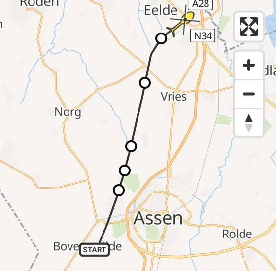 Vlucht Traumahelikopter PH-MAA van Assen naar Groningen Airport Eelde op zaterdag 29 juni 2024 19:09