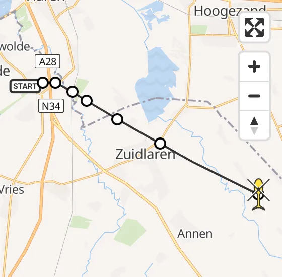 Vlucht Traumahelikopter PH-MAA van Groningen Airport Eelde naar Nieuw Annerveen op zaterdag 29 juni 2024 19:59