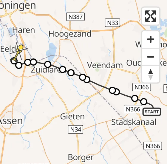Vlucht Traumahelikopter PH-MAA van Onstwedde naar Groningen Airport Eelde op zaterdag 29 juni 2024 20:30