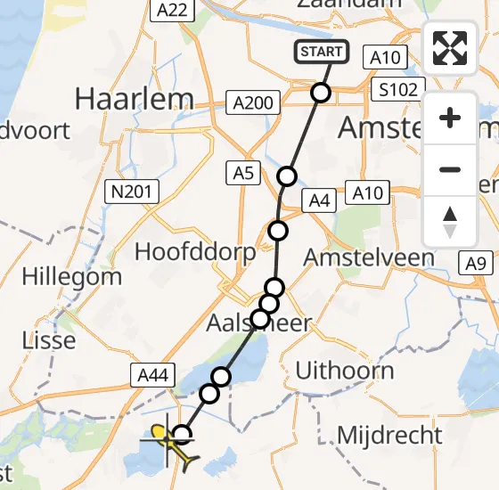 Vlucht Traumahelikopter PH-DOC van Amsterdam Heliport naar Rijnsaterwoude op zondag 30 juni 2024 2:01