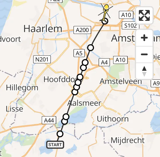 Vlucht Traumahelikopter PH-DOC van Rijnsaterwoude naar Amsterdam Heliport op zondag 30 juni 2024 2:29