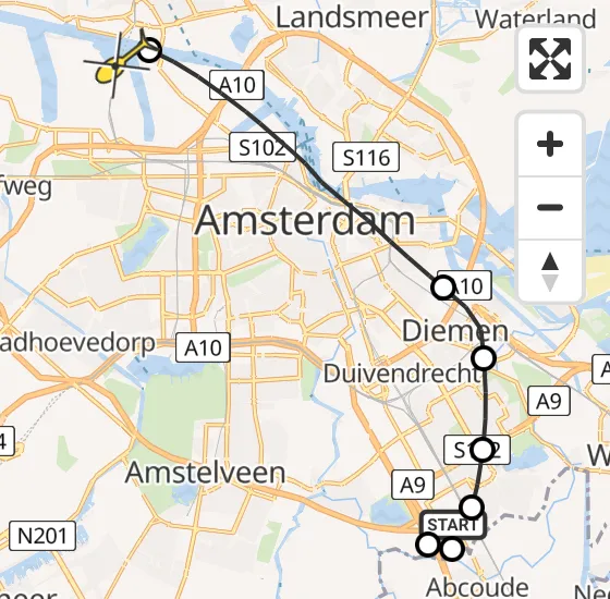 Vlucht Traumahelikopter PH-DOC van Academisch Medisch Centrum (AMC) naar Amsterdam Heliport op zondag 30 juni 2024 14:33