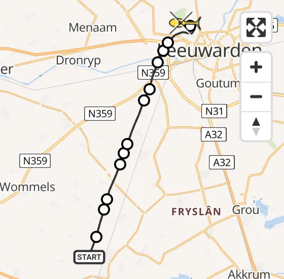 Vlucht Ambulancehelikopter PH-HOW van Scharnegoutum naar Vliegbasis Leeuwarden op zondag 30 juni 2024 17:37