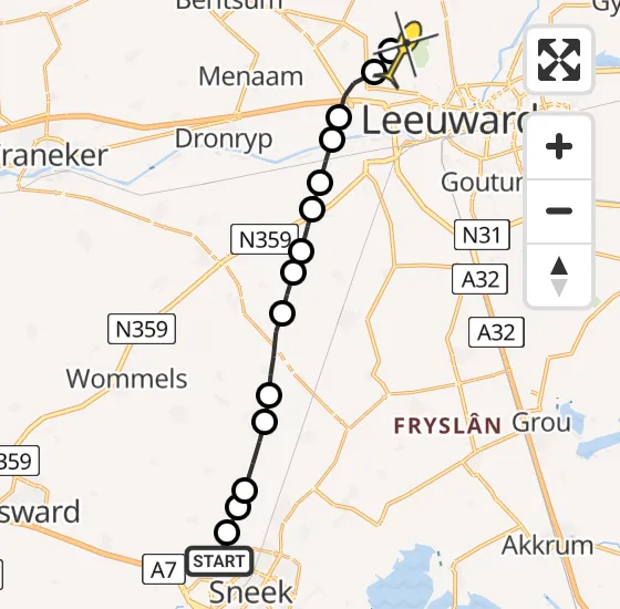 Vlucht Ambulancehelikopter PH-HOW van Sneek naar Vliegbasis Leeuwarden op zondag 30 juni 2024 23:43