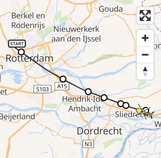 Vlucht Traumahelikopter PH-UMC van Rotterdam The Hague Airport naar Hardinxveld-Giessendam op maandag 1 juli 2024 4:07