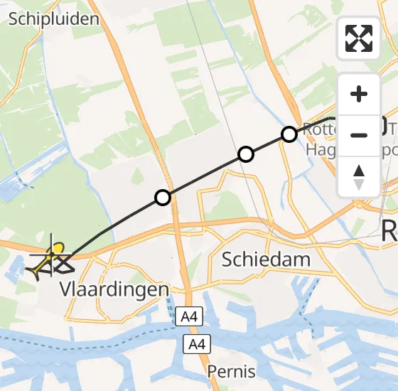 Vlucht Traumahelikopter PH-UMC van Rotterdam The Hague Airport naar Vlaardingen op maandag 1 juli 2024 6:55
