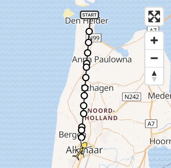 Vlucht Ambulancehelikopter PH-HOW van Den Helder naar Alkmaar op maandag 1 juli 2024 8:17