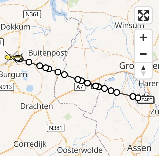 Vlucht Traumahelikopter PH-MAA van Groningen Airport Eelde naar Feanwâlden op maandag 1 juli 2024 15:30